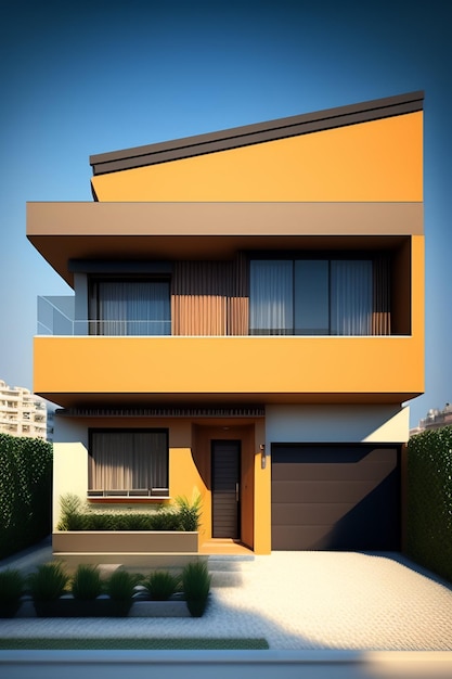 A house with a balcony and a garage