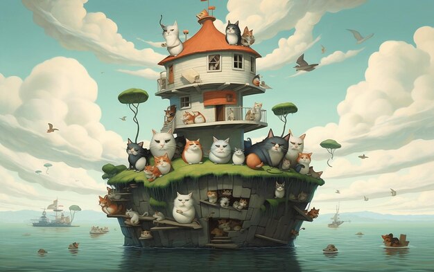 House With Cats on Roof