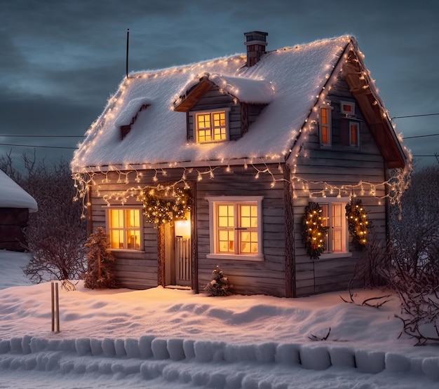 Premium AI Image | A house with a Christmas decorations on the roof ...