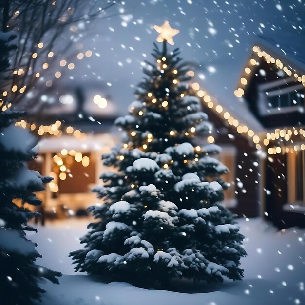 Photo a house with a christmas tree and a star on the top of it