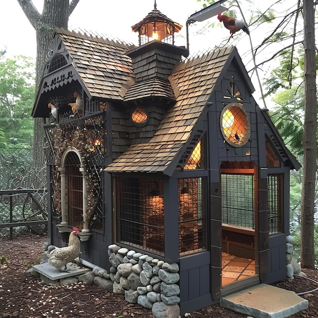 a house with a clock on the front and a clock on the front