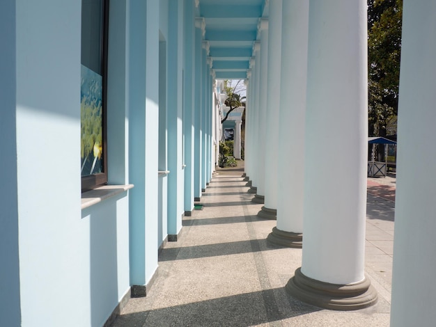 House with columns Geometry Inside view Architecture of old buildings