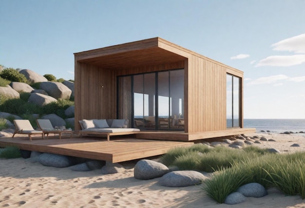 a house with a deck that has a view of the ocean