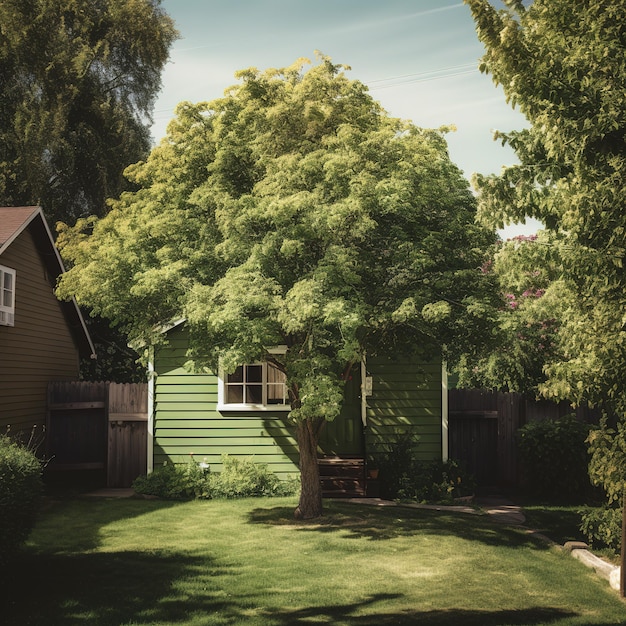 Photo house with a flowering tree