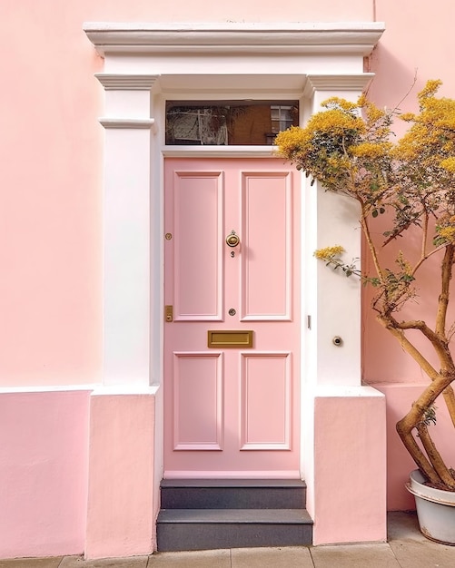 house with a flowering tree