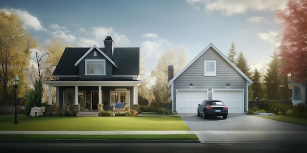 A house with a garage and a house on the left side