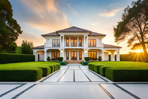 A house with a garden and a garden in front of it