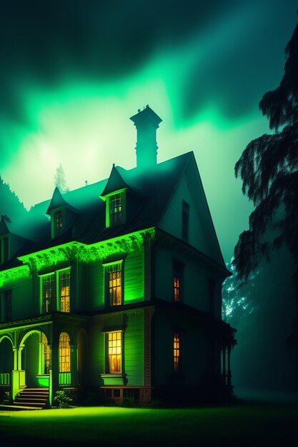 A house with green lights