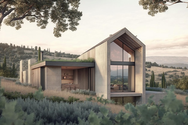 A house with a green roof and a green roof.