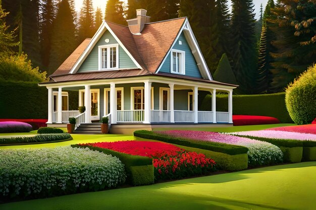 A house with a green roof and a large front porch