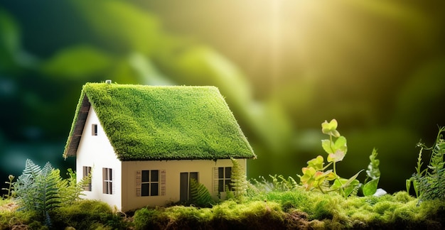 A house with a green roof