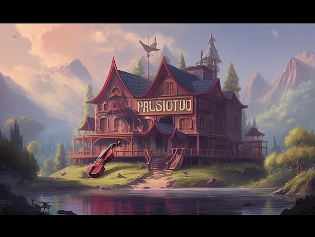 A house with a guitar on the front of it that says pristicu