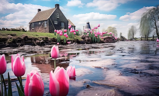 Photo a house with a house in the background and a house with a house in the background