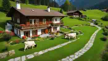 Photo a house with a house and a cow in front of it