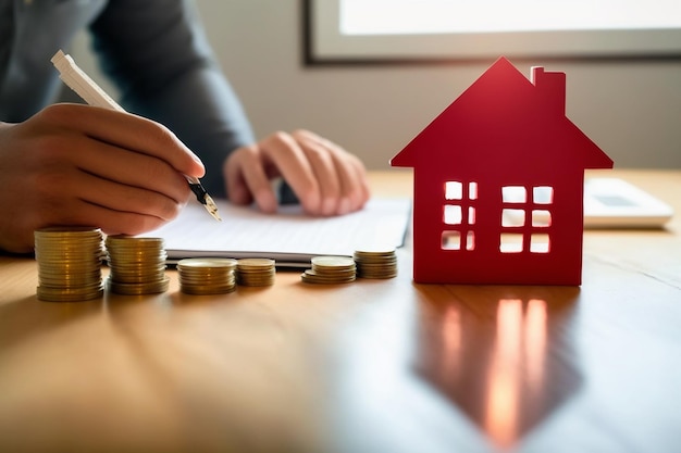 a house with a house on the top of it and a pen in the hand