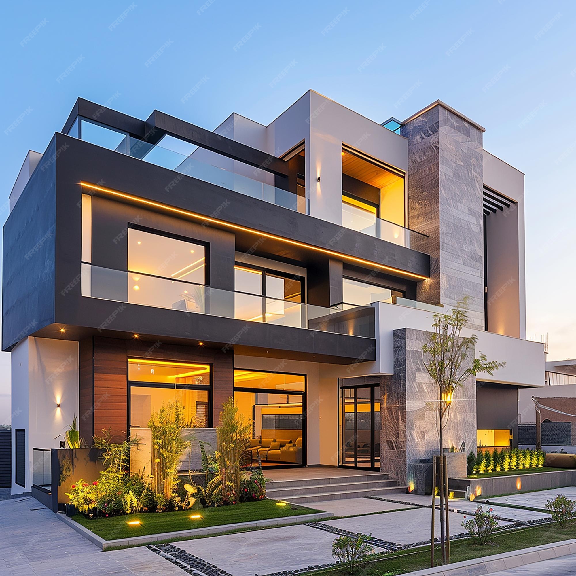 Premium Photo | A house with a large front door and a large glass door