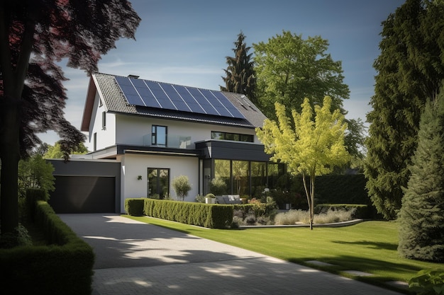 A house with a large solar panel on the roof.