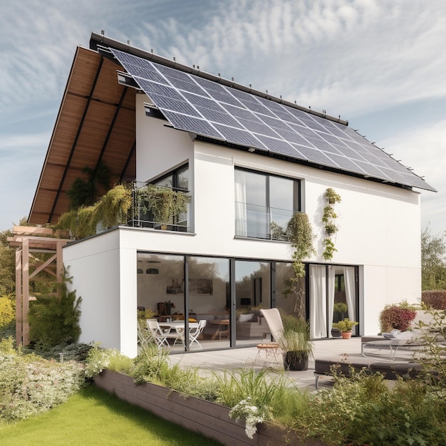 A house with a large solar panel on the roof