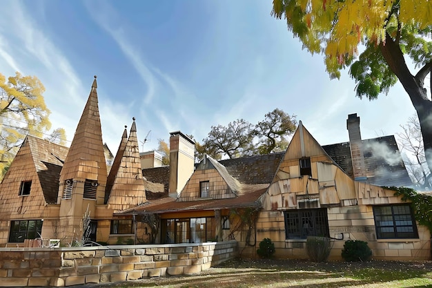 a house with a large tower on the top of it