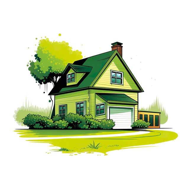 A house with lawn on white background AI Generative