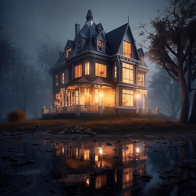 A house with the lights on