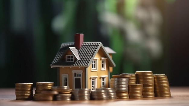 A house with a lot of coins on a table