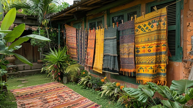 Photo a house with a lot of colorful carpets and a rug