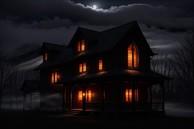 A house with a moonlit sky in the background