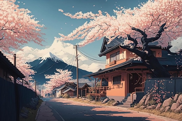 A house with a mountain in the background