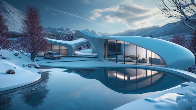 A house with a mountain in the background