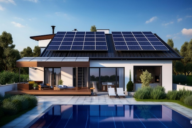 House with Photovoltaic Panels on Roof Generative AI