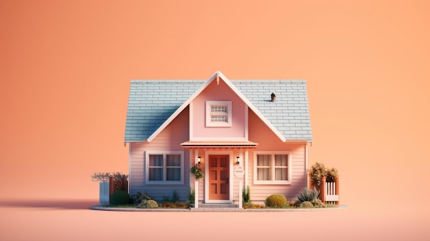 A house with a pink roof and a pink roof.