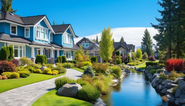 Photo a house with a pond and a house with a pond in the background