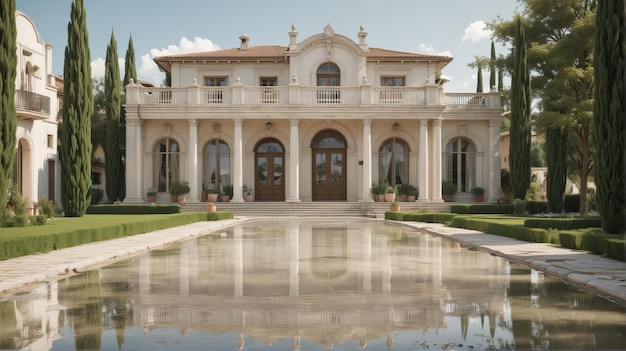 a house with a pond in the middle