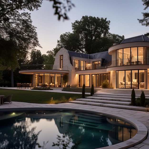 a house with a pool in the back