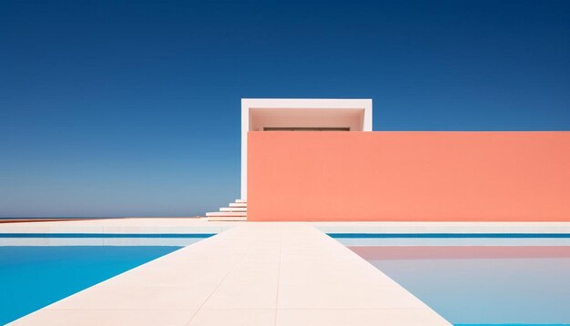 Foto una casa con una piscina e un cielo blu