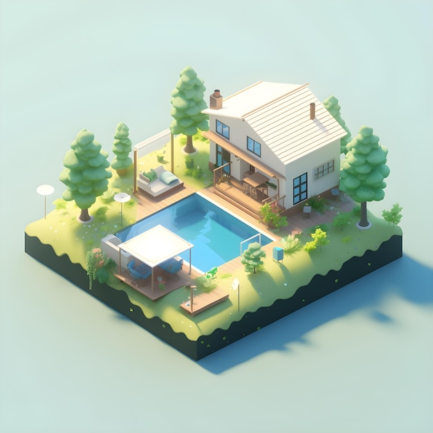 A house with a pool and a house on it