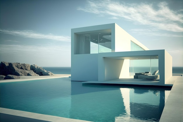 A house with a pool and a lounge chair in front of it generative AI