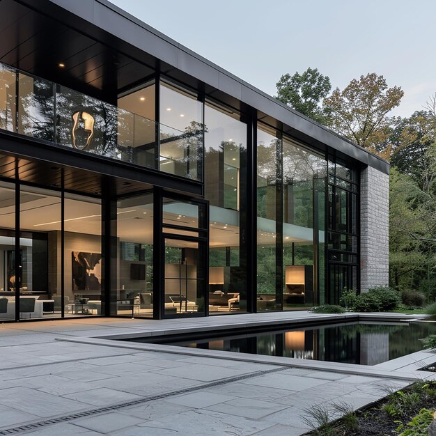 Foto una casa con una piscina e una piscina in primo piano