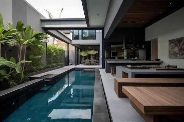 A house with a pool and a pool in the middle