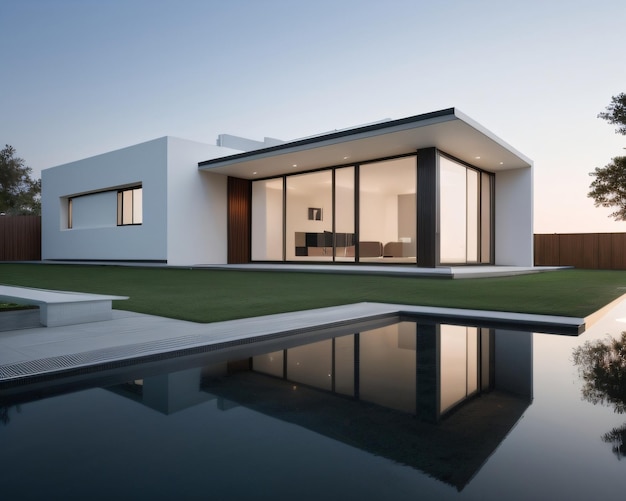 A house with a pool and a view of the pool.