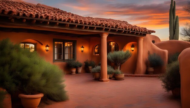 Photo a house with a porch and a plant in front of it