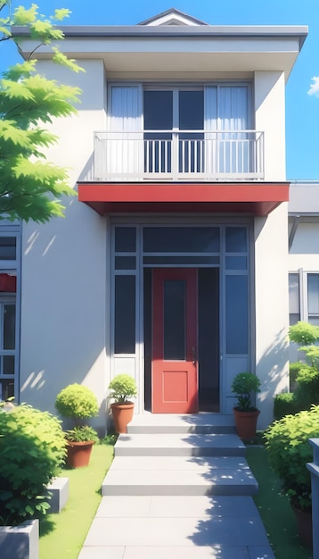 Photo a house with a red door and a balcony with a balcony