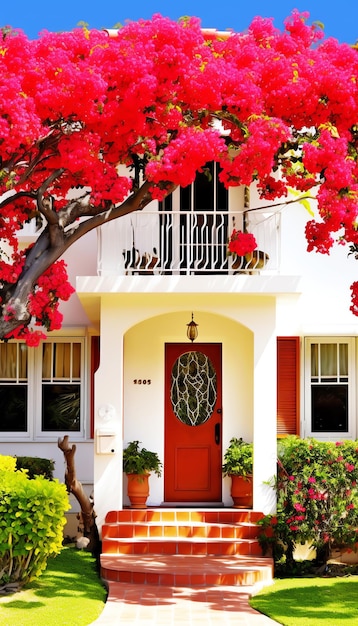 Photo a house with red flowers