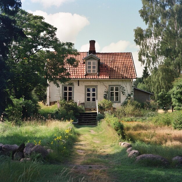 a house with a red roof and a house with a red roof