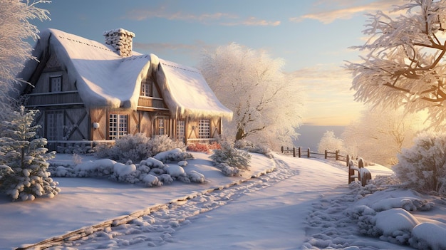 a house with snow on the roof and a sign that says  winter