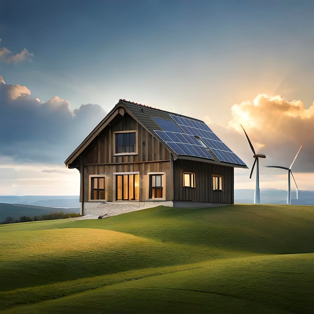 A house with a solar panel on the roof