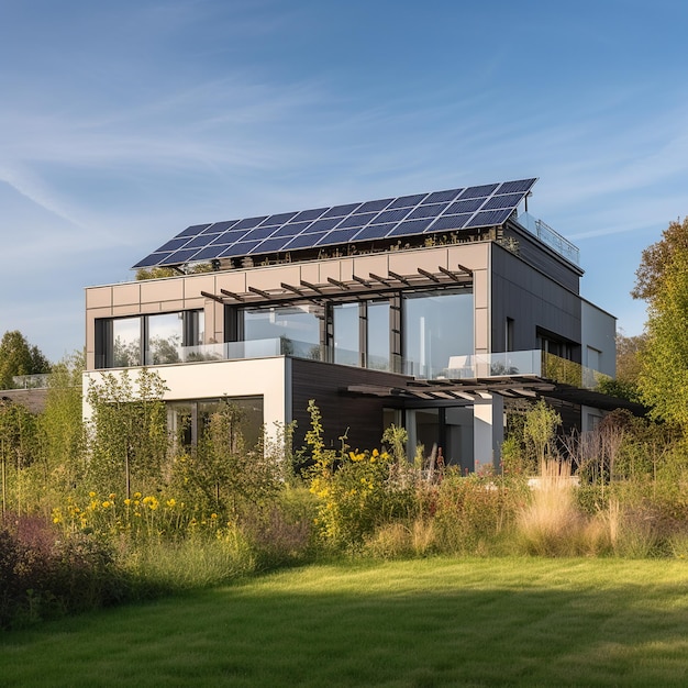 A house with a solar panel on the roof