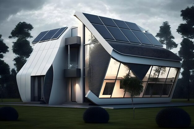 A house with a solar panel on the roof