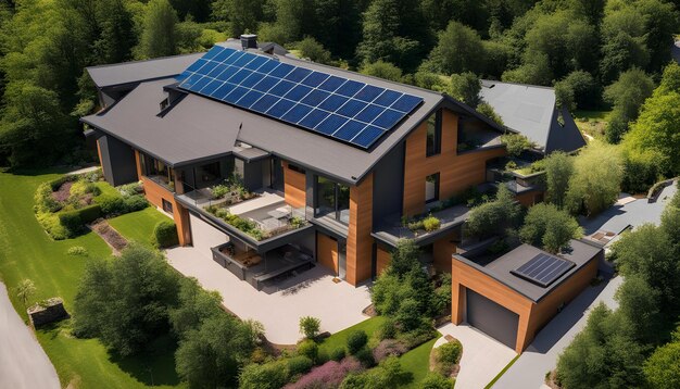 Photo a house with solar panels on the roof and a roof